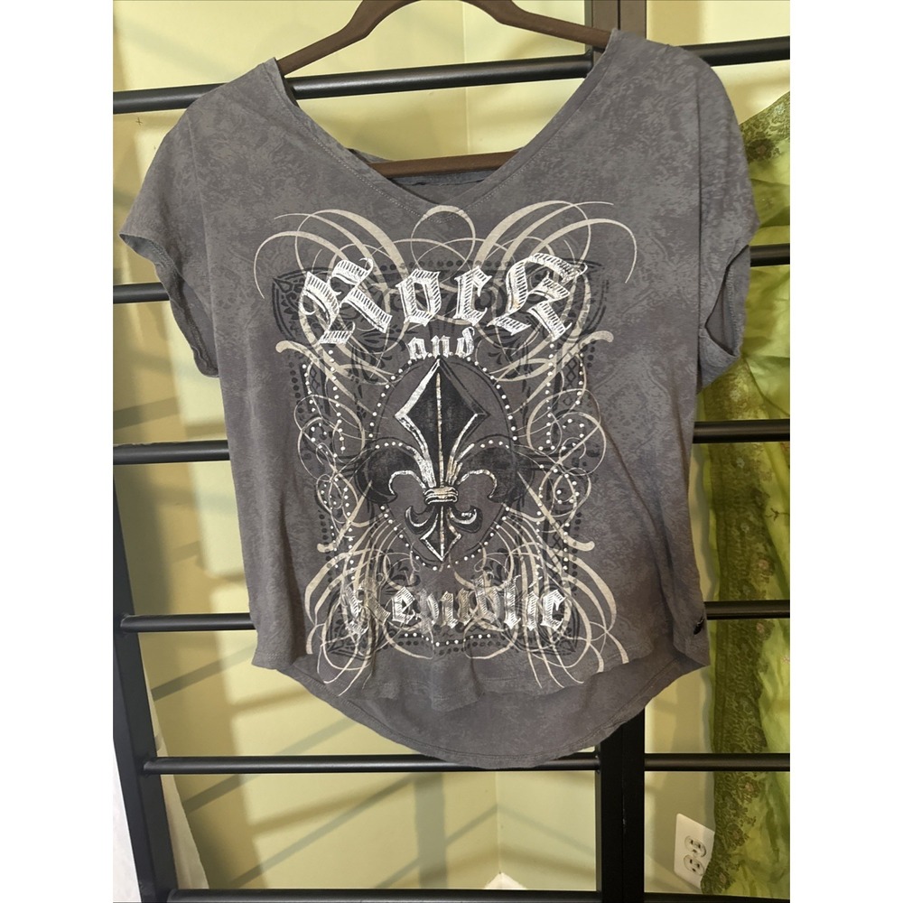 VTG Rock And Republic Y2K Top Stud Accents‎ Dark Grey And Silver Women's Size XL